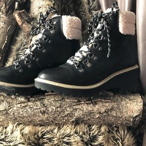 Hey Girl! by Corkys Black lace up, fleece lined hiking boots.